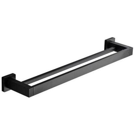 Porte-serviette double mural noir en acier inoxydable – 40cm – Résistant à la corrosion – Installation par perçage – Support pour serviettes de bain et cuisine (1/5)