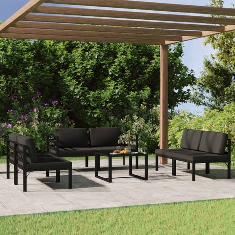 Salon de jardin 7 pcs Ensemble Table et Chaise de Jardin - avec coussins Aluminium Anthracite BV227096 - BonneVie (1/5)