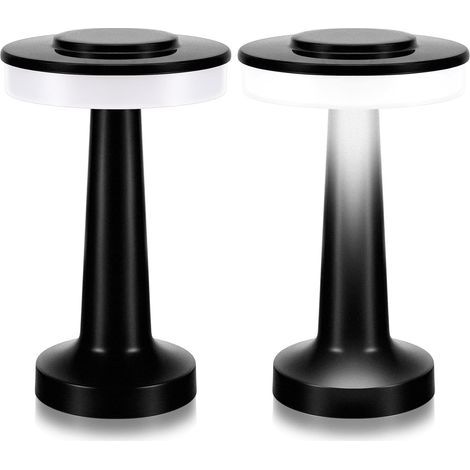 Kabellose LED-Schreibtischlampe, mattschwarz, 12,5 x 12,5 x 20,5 cm, 2er-Pack, 2 W, 3 Lichtfarben, tragbare kabellose Lampe mit Berührungssensor (1/5)