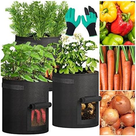 3er-Set Pflanzsäcke, 40 l Vlies-Geotextil-Pflanzsack, Kartoffel, mit Sichtfenster und Griff, Blumentopf-Garten (1/5)