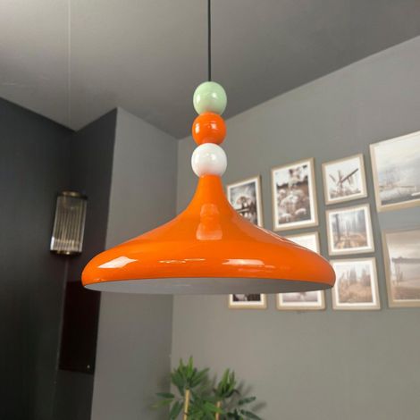 bamyum Holz Champion Suspension Industrielle Plafonnier, 35 cm Abat-Jour Plafonnier, Suspension Industrielle, E27 Lumières Pour Salon & Salle À Manger, Luminaire Suspendu Orange (1/5)
