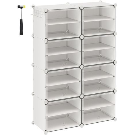 Rangement chaussures 8 compartiments étagère de rangement modulable compartiment de 30 x 40 x 30 cm avec porte cadre en acier panneaux en plastique blanc