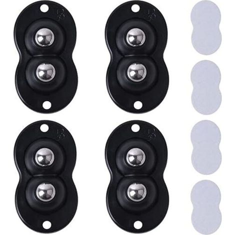 4 mini roulettes auto-adhésives 360°, rouleaux universels pour poubelles/boîtes, noires (1/5)