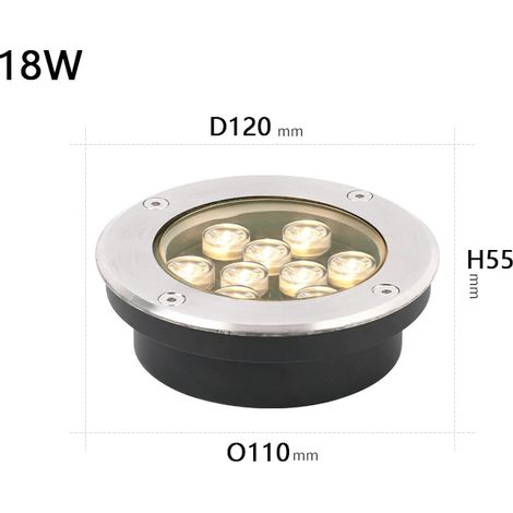 (D 120 mm 18 W - Bleu AC85-265 V) Projecteur LED encastré étanche IP68 pour décoration de jardin, éclairage extérieur paysager, éclairage de sol carré (1/5)