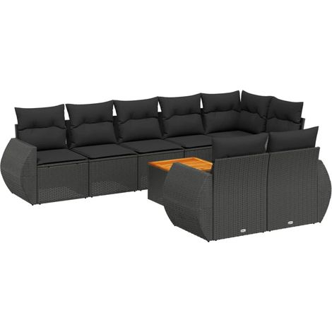 Set Divani da Giardino 9 pz con Cuscini Nero in Polyrattan vidaXL (1/3)