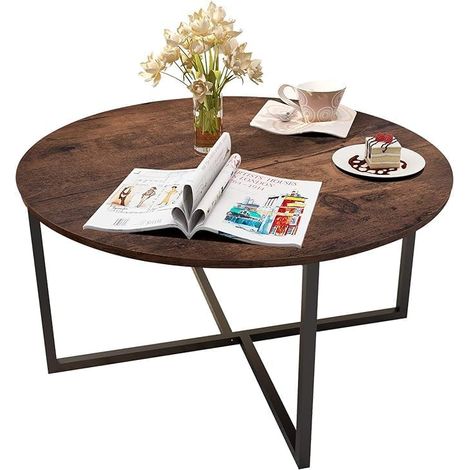 Table basse ronde pour salon, tables d'appoint industrielles empilables, table d'extrémité pour décoration de chambre à coucher, noir + marron (marron rustique) (1/5)