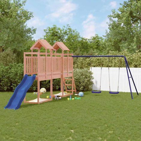 Aire de Jeux Maisonnette de jeu et toboggan balançoires Maison enfant exterieur bois massif Douglas 81404 (1/5)