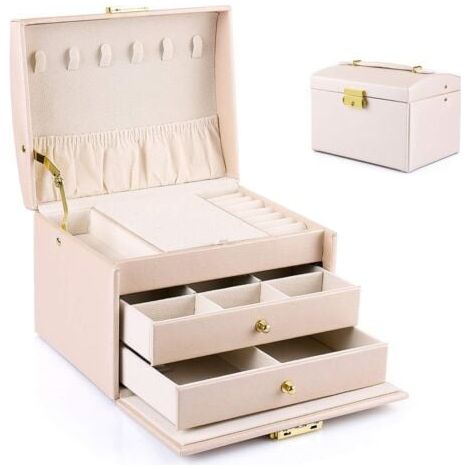 Schmuckkästchen für Damen und Mädchen (Nude Rosa), Schmuckkasten Schmuckschatulle Schmuckaufbewahrung Schmuck Organizer für Ringe Armbänder Ohrringe Uhren Brillen Weihnachtsgeschenke (1/5)
