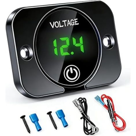 Voltmètre numérique LED DC 12V 24V, jauge de tension batterie avec écran tactile digital vert, pour voiture bateau moto camion camping-car ATV (1/5)