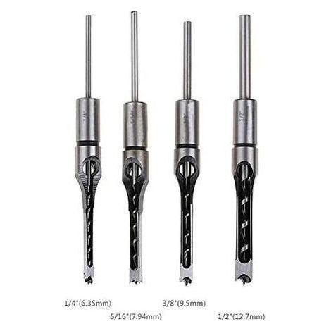 Piece Chisel Square Hole Drill Bit Set, Steel Hollow Chisel Carpentry Tools Set (1/4-1/2-5/16-3/8 Inch) (1/4)