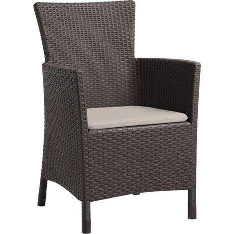 Keter Gartensessel Iowa, braun/taupe, inkl. Sitzkissen, Kunststoff, flache Rattanoptik, wetterfest, UV-beständig, TÜV-zertifiziert bis 110kg (1/4)