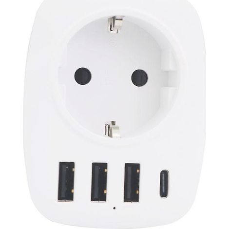 prise Usb Secteur Multiple, Chargeur Usb Multiprises Avec 1 Sortie Ac, 1 Usb C Et 3 Ports Usb, Prise Murale Electrique Compatible Avec Iphone/ipad (1/5)