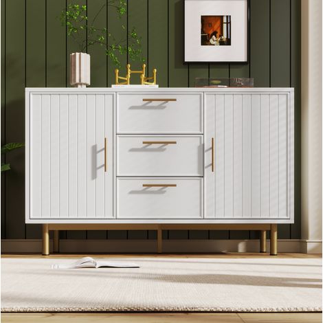 MEUBLIV Weiße Kommode 120x40x75 cm – 2 Türen, 3 Schubladen, verstellbarer Einlegeboden (1/5)