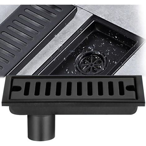 Lntyq Siphon de Sol Rectangulaire, Siphon de Sol en Acier Inoxydable Noir 20x10cm Siphon de Sol Douche avec Double Filtre pour Toilette Salle de Bain Drainage Cuisine Balcon (1/5)
