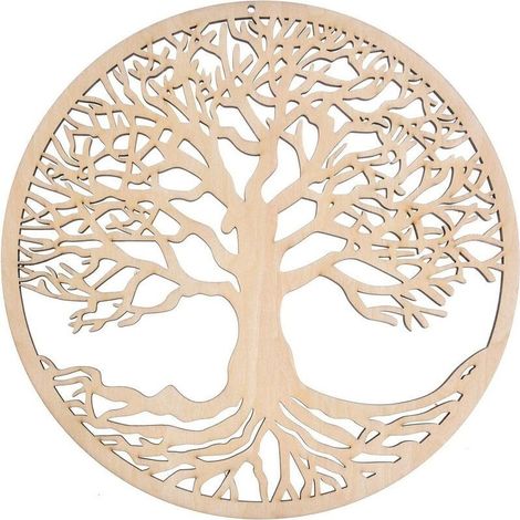 Décoration murale arbre de vie en bois massif – Sculpture intérieure et extérieure – Respectueuse de l'environnement – Pour méditation et bien-être (1/5)