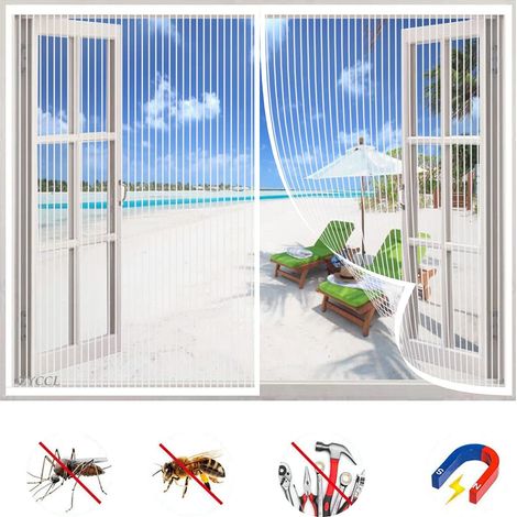 Moustiquaire Fenêtre Magnétique, Auto-AdhéSif en Maille Rideau Aimantée Anti moustique, Automatiquementfermé Détachables, Pour Fenêtre Portes Patio 120x120cm - Blanc