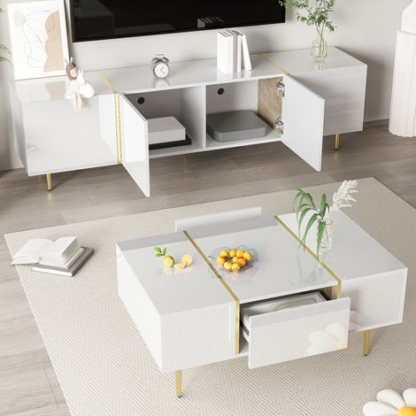 Mueble salón blanco brillo con mesa a juego OKMYHOME (1/5)