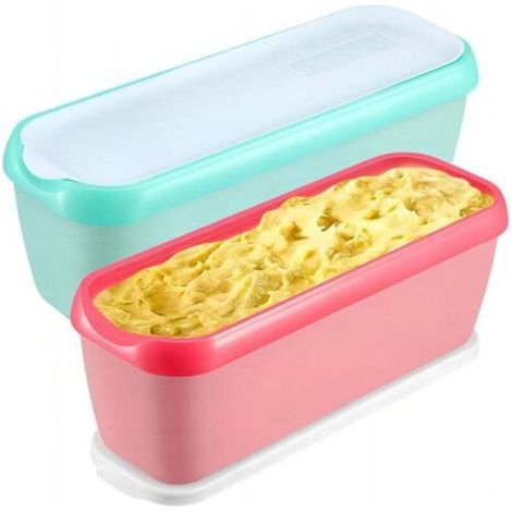 Set aus 2 Eisbehältern, 1,5-Liter-Eiscremewanne, wiederverwendbarer, selbstgemachter Eiscremeeimer mit stapelbaren Behältern für Joghurt, Sorbet und Gelato (1/5)