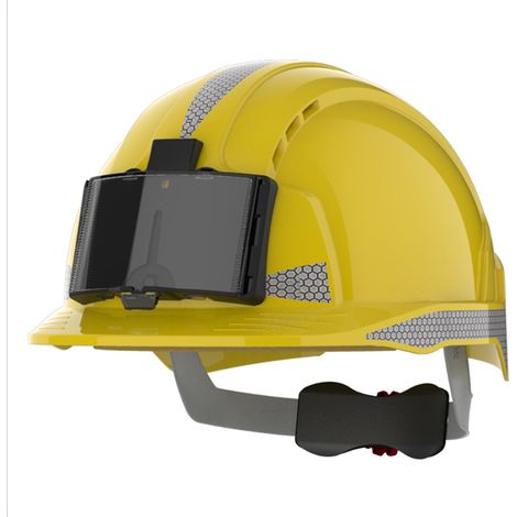 JSP – Casque de sécurité crémaillère ventilé norme EPI – Porte badge EVOLite – CR2 Gris Jaune – Conçu pour chantiers humides