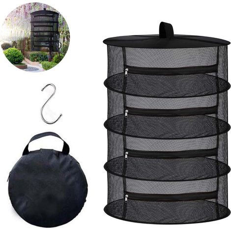 Supports de Séchage Herbes 4 Niveaux Filet Suspendu avec Fermeture Éclair – Inclut Crochet et Sac Rangement pour Plantes Fleurs S (1/5)