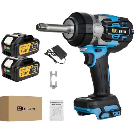 Llave de impacto, 2800 Nm de par, motor sin escobillas, 2 cajas de cartón con baterías. (1/2)