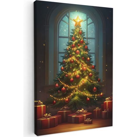 CUADRO EN LIENZO Árbol de Navidad - Regalo - Invierno Decoracion Pared Salon 20x30 cm