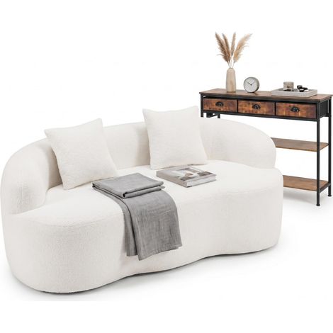 FurnitureR Wohnzimmer Set modernes 2 Sitzer Sofa Wolkenform gepolstert mit Konsolentisch 3 Schubladen Industrial Stil Möbel Kombination mit Stauraum Weiß Holzoptik