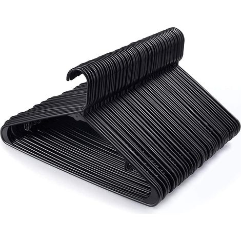 Cintres en plastique résistants, tubulaires, pour chemises et manteaux. Fins et peu encombrants, ces cintres robustes sont parfaits pour le linge et un usage quotidien (blanc, lot de 50), noir.