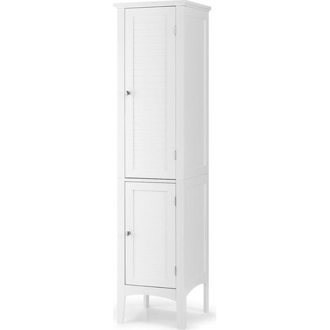 COSTWAY 5-stöckiger Badezimmerschrank schmal, freistehender Hochschrank mit 2 Lamellentür, 2 Regalen & Kippsicherung, Badschrank für Badezimmer, Küche & Wohnzimmer, 37 x 37 x 160cm (Weiß) (1/3)
