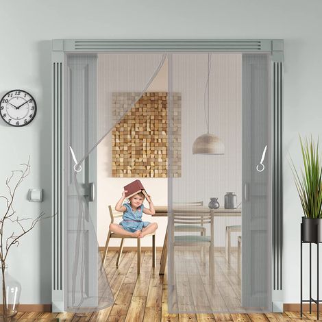 AGE Moustiquaire Épaisse Porte Magnétique 100x210cm Maille Très Dense Moustiquaire Porte Magnétique Volant Répulsif Moustique Avec Ruban, Bâton Magnétique, Blanc (1/4)
