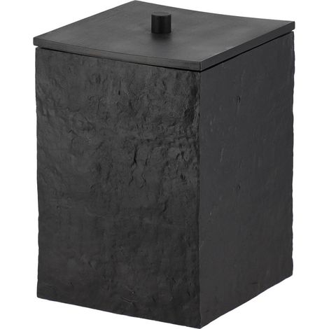 Cestino quadrato in poliresina effetto pietra e coperchio in bambù nero opaco 8l - nero - Tendance (1/3)