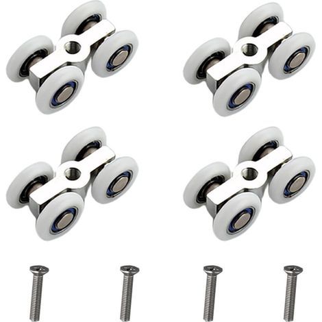 Lot de 4 roulettes pour porte de douche coulissante, roulements à billes métalliques pour rail de porte coulissante, glissement silencieux, convient pour la douche, la cuisine, les baies vitrée (1/4)