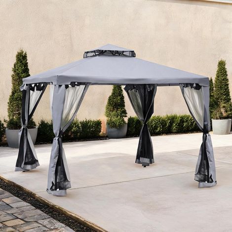 Pavillon de jardin carré en polyester avec armature métallique (1/5)
