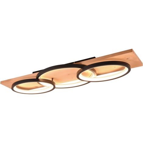 BARCA PLAFONIERA LED 40W 4700lm, 3000K TRIPLA ELLISSE METALLO BIANCO E LEGNO NATURALE CON DIMMERAZIONE AD INTERRUTTORE L. 97CM (1/4)