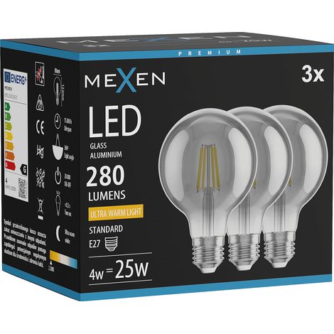 Mexen Vintis 3x Ampoule filament LED E27, G80, 4W, Chaude - 2200K, 280 lm, fumée - L155-E27-0422-70x03 (1/5)