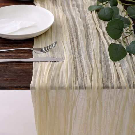 Chemin de table plissé suédois, nappe bohème balinaise, chemin de table rustique pour mariage, décoration de table, multicolore, beige clair (1/5)