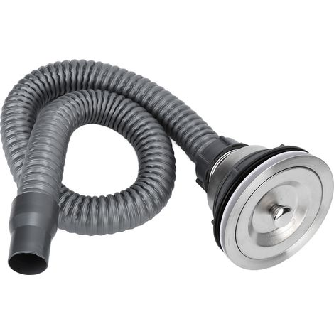 Bouchon de vidange pour baignoire en inox, modèle grand avec filtre anti-cheveux et tube de vidange (1/5)