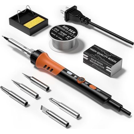 Adjustable temperature soldering iron kit - 9 in 1 with 5 tips, solder wire holder for soldering and repair (1/5)