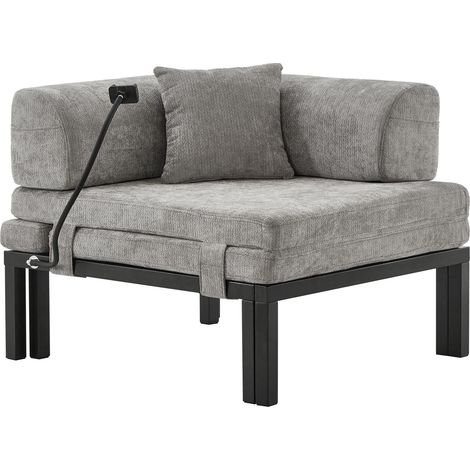 ELVMI Sofá cama de 1 plaza con cama extraíble y estructura de madera maciza, de terciopelo gris claro (1/5)
