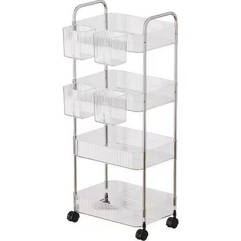 Chariot de cuisine, organisateur de rangement en acrylique transparent, chariot de rangement pour cosmétiques, organisateur de produits de toilette, table de chevet à 4 niveaux (1/5)