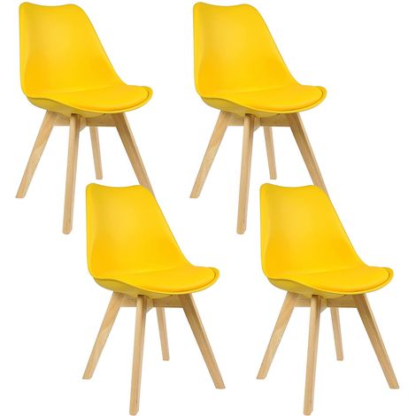 Woltu – Lot de 4 chaises de salle à manger – Pied en bois massif – Assise en similicuir jaune – Style nordique ergonomique – Dimensions 82x48x42cm (1/4)