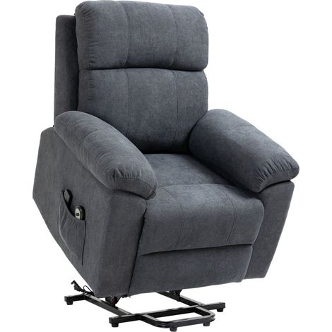 Poltrona Alzapersona Elettrica 85x94,5x103 cm in Tessuto Effetto Lino Grigio (1/5)
