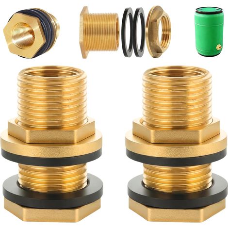 2 x Brass Ig G3/8" (Ø15.3mm) x Ag G1/2" (Ø20.3mm) with seal, screw connection for tanks, drums with 2 rubber seals for taps (1/5)