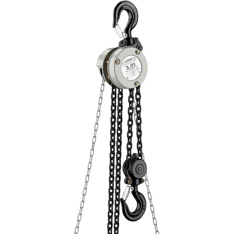 Wiltec Mini Kettenzug bis 3 t, robuster Handkettenzug 3 m Hubhöhe, Tragmittel mit 3 m Lastkette, Hebezeug manuell, hochbelastbares Hebemittel