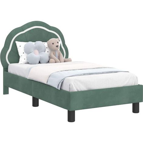 Cadre de lit bébé avec tête de lit, velours vert d'eau (1/5)