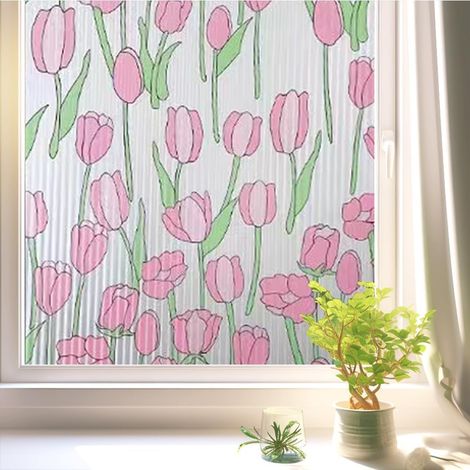 Autocollant pour fenêtre Tulipe arc-en-ciel, vinyle décoratif 3D Sunshine, autocollant pour vitrail, autocollant statique non adhésif (60 x 200 cm) (1/5)