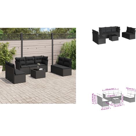 Salon de jardin 8 pcs avec coussins noir résine tressée - Ensemble Salon De Jardin - Mobilier De Jardin - Salon Extérieur - Résine Tressée - Rotin Synthétique (1/3)