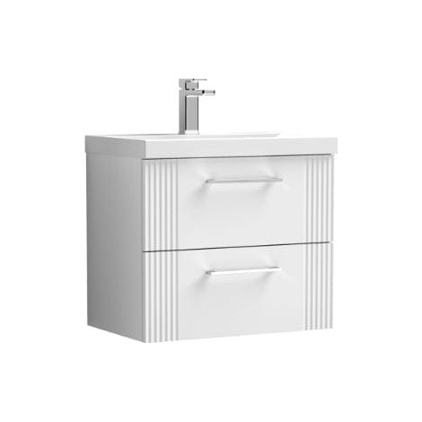 Nuie Deco Satin White 600mm Wall Hung 2 Drawer Vanity Unit and Thin Edge Ceramic Basin - DPF193D (1/5)