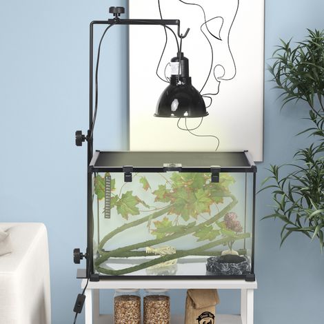 Soporte para lámpara de calor para reptiles y anfibios, con altura y anchura ajustables, base de acero, 32 x 9 x 67 cm, color negro. (1/5)