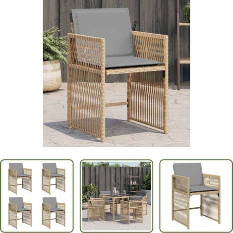 Rattanstuhl -  Gartenstühle mit Kissen 4 Stk. Beigemischung Poly Rattan (1/5)